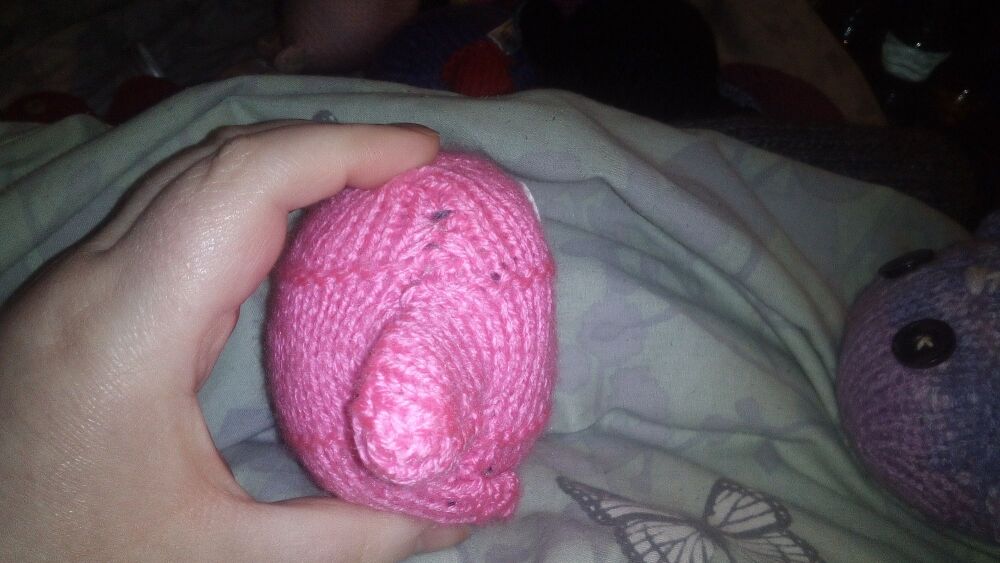 (p)Bright Pink With White Eyes Mini Ted - Knitted By KittyMumma