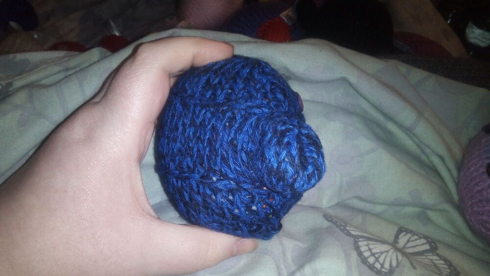 (p)Mottled Dark Blue & Black With Clear Pinky Eyes Mini Ted - Knitted By KittyMumma