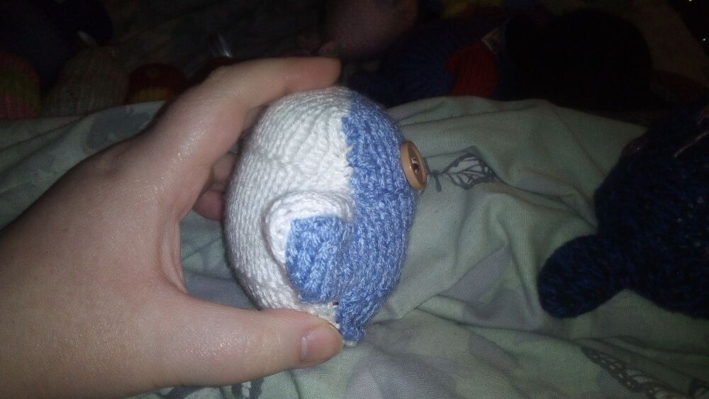 (p)Periwinkle Blue Front/White Back With Caramel Brown Eyes Mini Ted - Knitted By KittyMumma