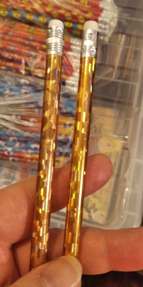 Orangey Gold Holographic Loose Single Pencil with Eraser Topper - Back To School / Office Supply