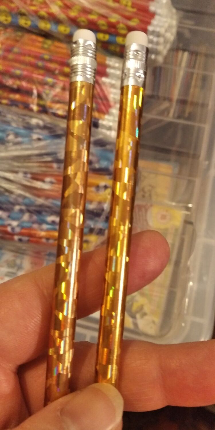 Orangey Gold Holographic Loose Single Pencil with Eraser Topper - Back To S