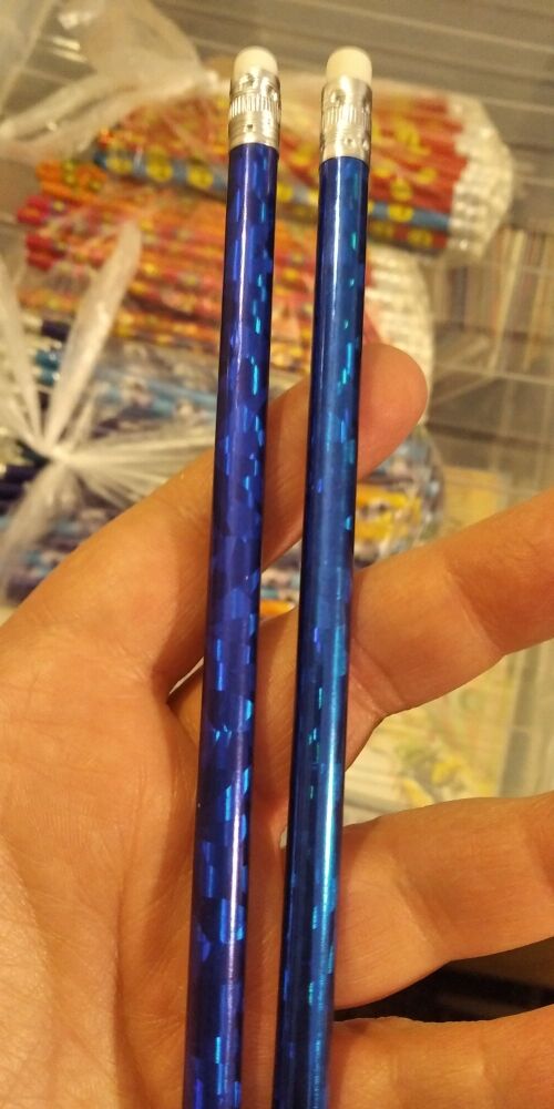 Shinier Blue Holographic Loose Single Pencil with Eraser Topper - Back To School / Office Supply