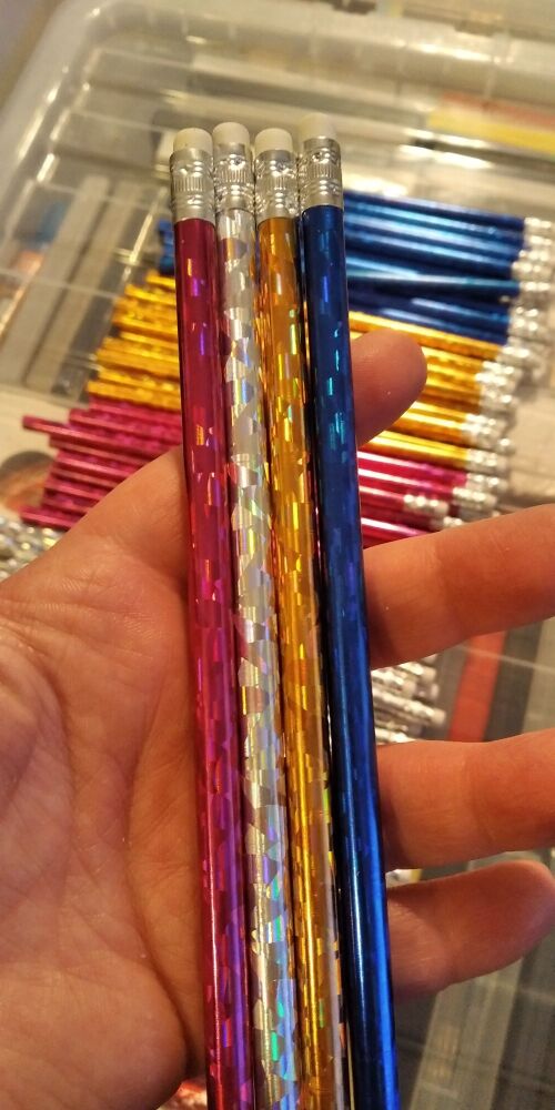 Brighter Silver Holographic Loose Single Pencil with Eraser Topper - Back To School / Office Supply