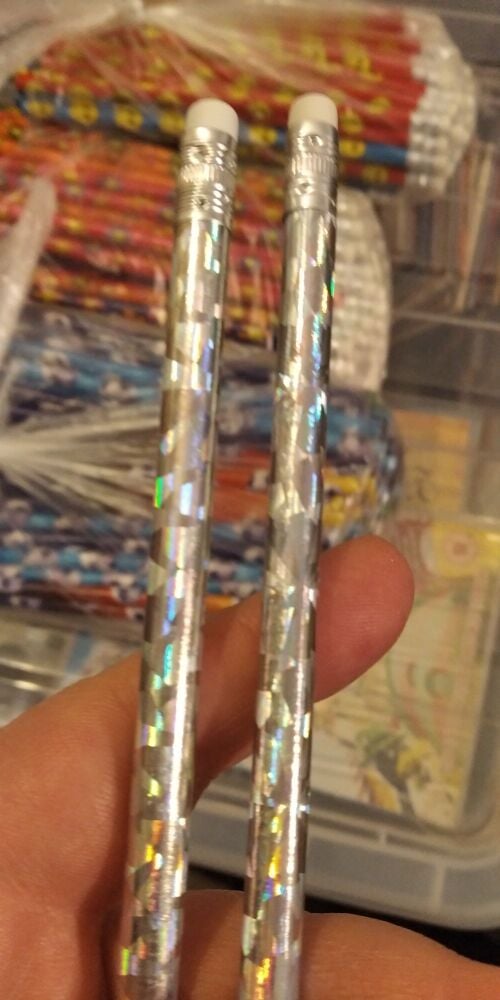 Brighter Silver Holographic Loose Single Pencil with Eraser Topper - Back To School / Office Supply