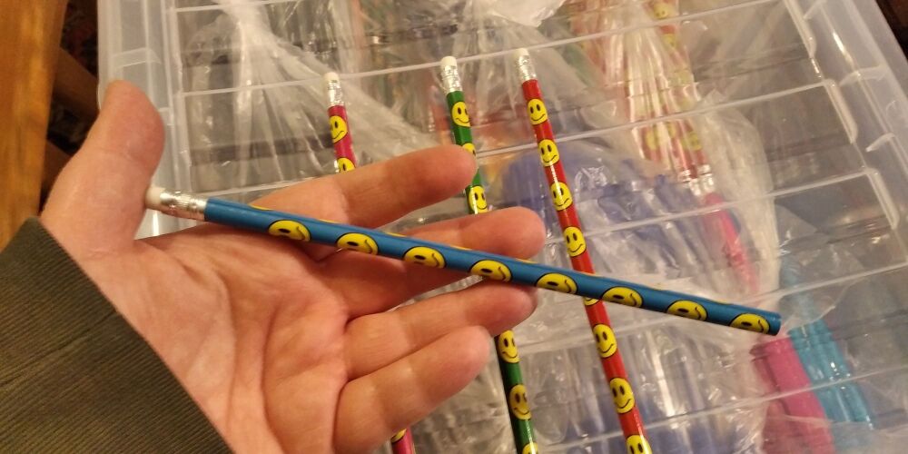 Blue Smiley Face Loose Single Pencil with Eraser Topper - Back To School / 