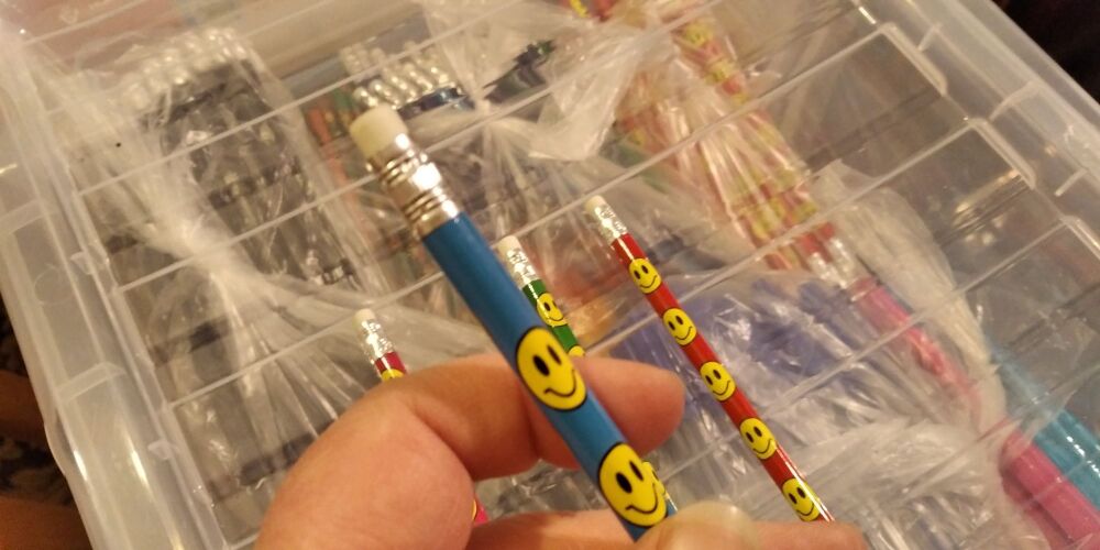 Blue Smiley Face Loose Single Pencil with Eraser Topper - Back To School / Office Supply