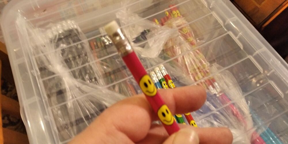 Pink Smiley Face Loose Single Pencil with Eraser Topper - Back To School / Office Supply