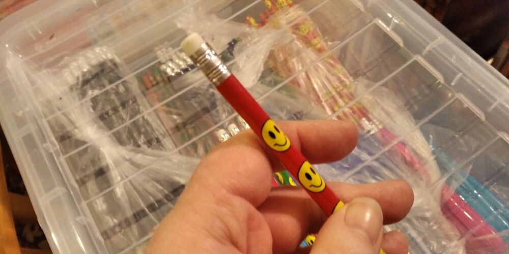 Red Smiley Face Loose Single Pencil with Eraser Topper - Back To School / Office Supply