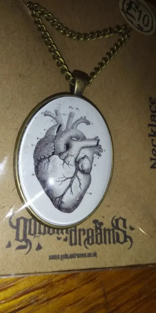 Vintage Style Anatomical Heart Glass Cabochon Pendant with chain - GoblinDreams