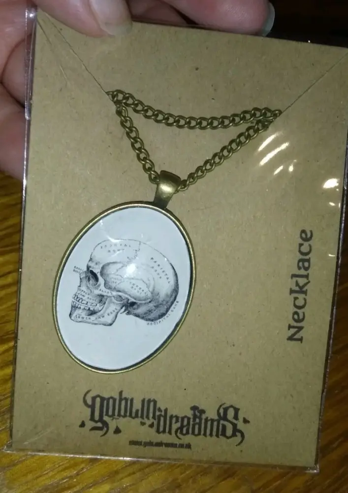 Vintage Style Anatomical Skull Glass Cabochon Pendant with chain - GoblinDreams