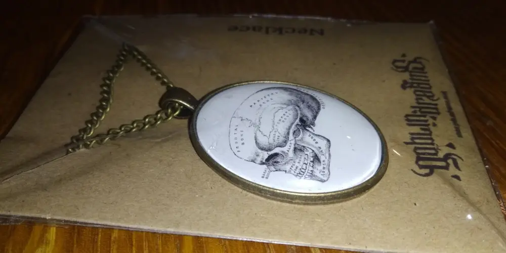 Vintage Style Anatomical Skull Glass Cabochon Pendant with chain - GoblinDreams