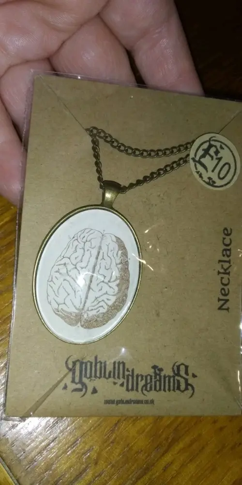 Vintage Inspired Anatomical Brain Cabochon Pendant with chain. Goblin Dreams