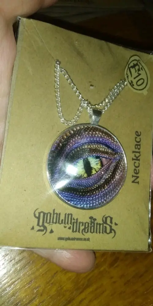 Pink/Brown Dragon Eye Design Glass Cabochon Pendant with chain - Goblin Dreams