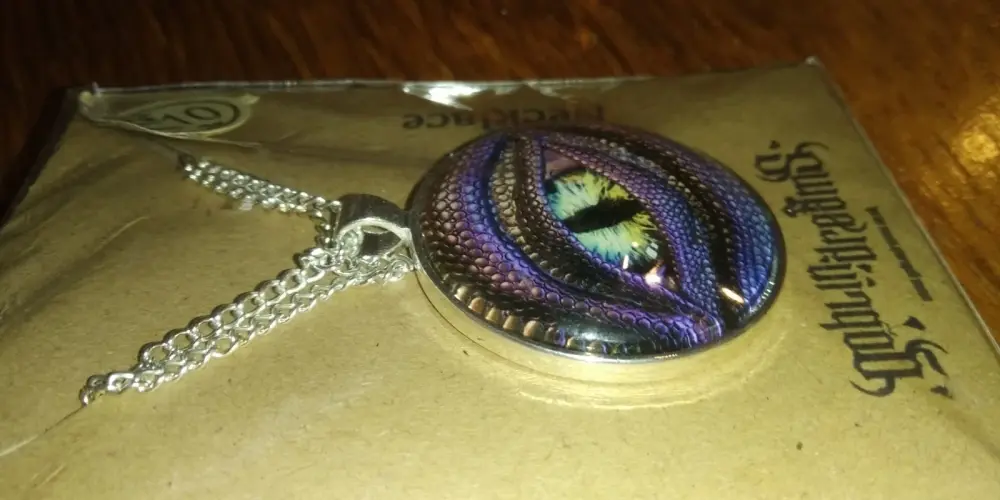 Pink/Brown Dragon Eye Design Glass Cabochon Pendant with chain - Goblin Dreams