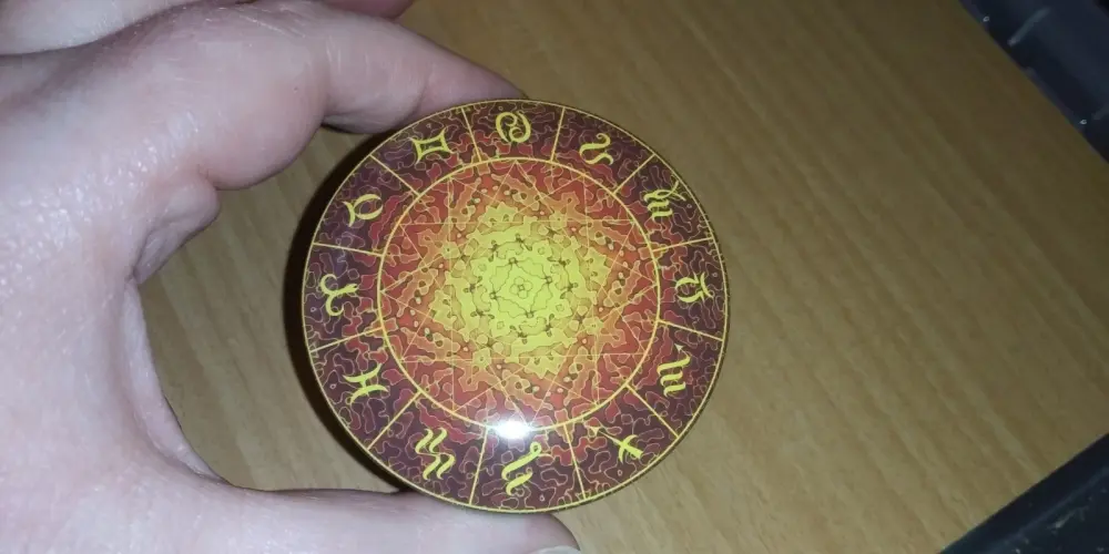 Brown Yellow Runes Zodiac Pretty Patterned Small Empty Decorative Tin