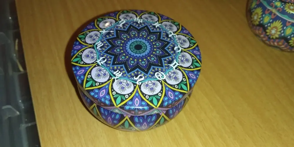 Purple Blue Green Pretty Patterned Small Empty Decorative Tin