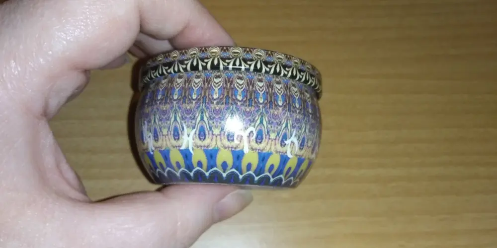 Brown Blue Yellow Pretty Patterned Small Empty Decorative Tin