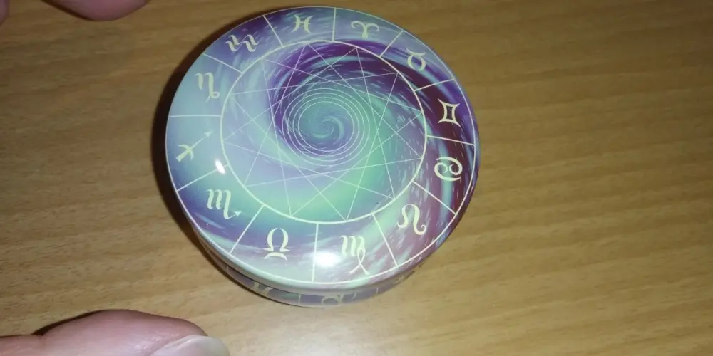 Purple Green Runes Zodiac Pretty Patterned Small Empty Decorative Tin