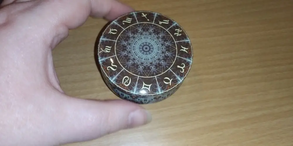 Brown Green Runes Zodiac Pretty Patterned Small Empty Decorative Tin