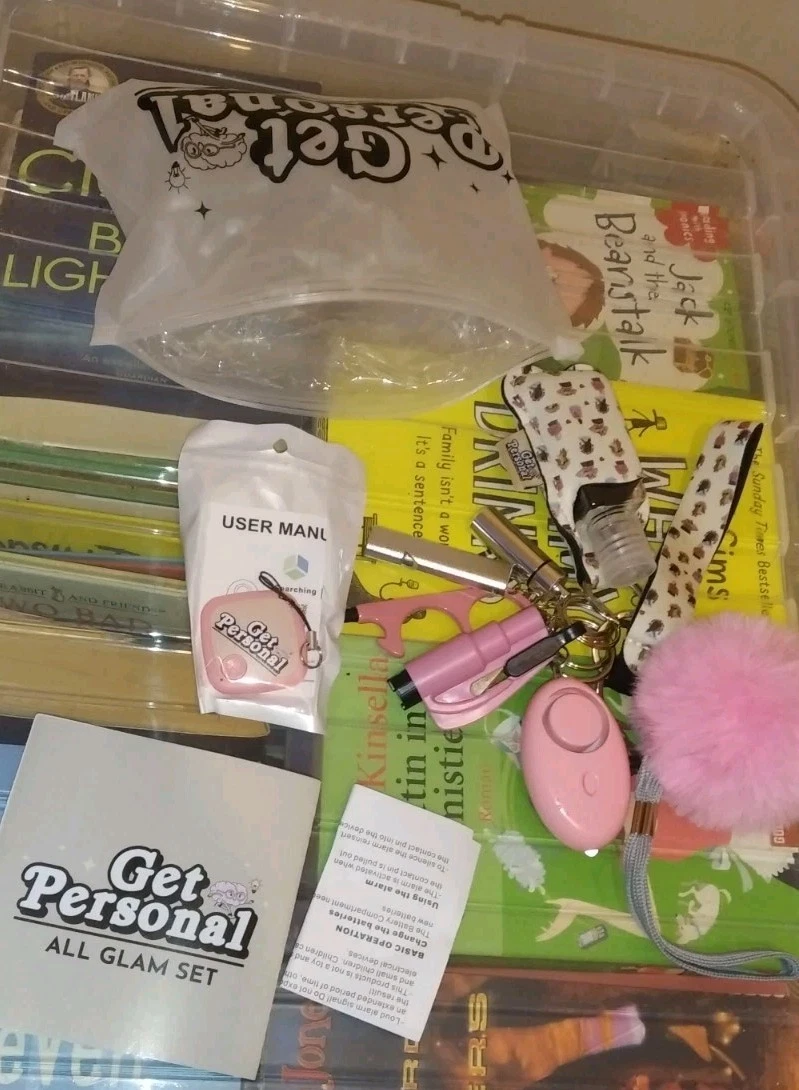 Pink Get Personal All Glam Set. Pom-pom, Keychain, Strap, Bottle Opner, Pill Box