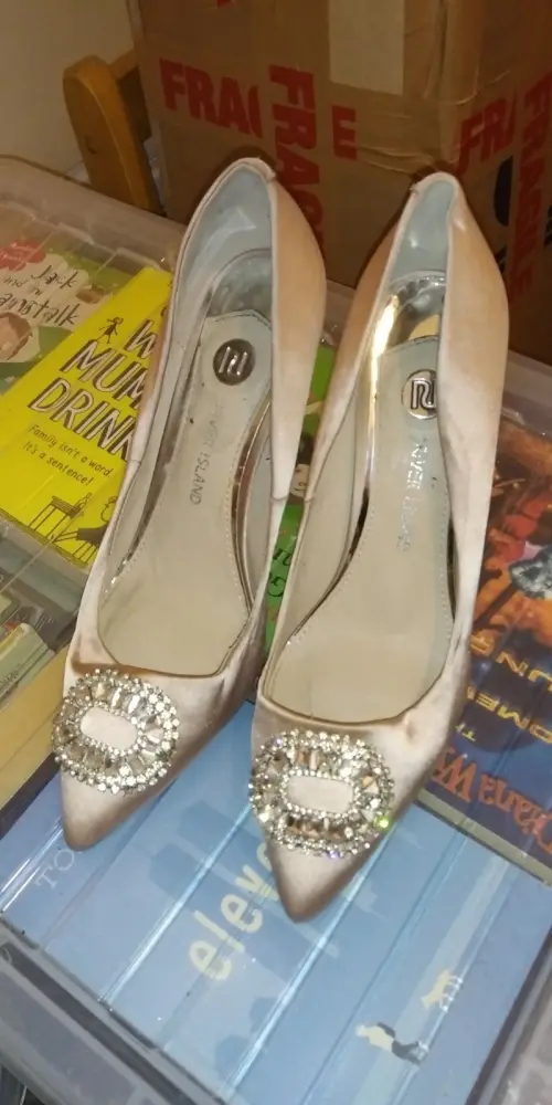 Ladies Size 7 River Island Dusky Pink Diamante Detail Heels - Slightly Scuffed