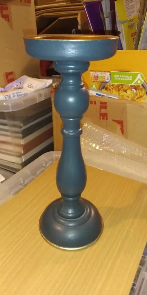 Pillar Candle Stick - Plaster Not Wood. 27cm Tall.