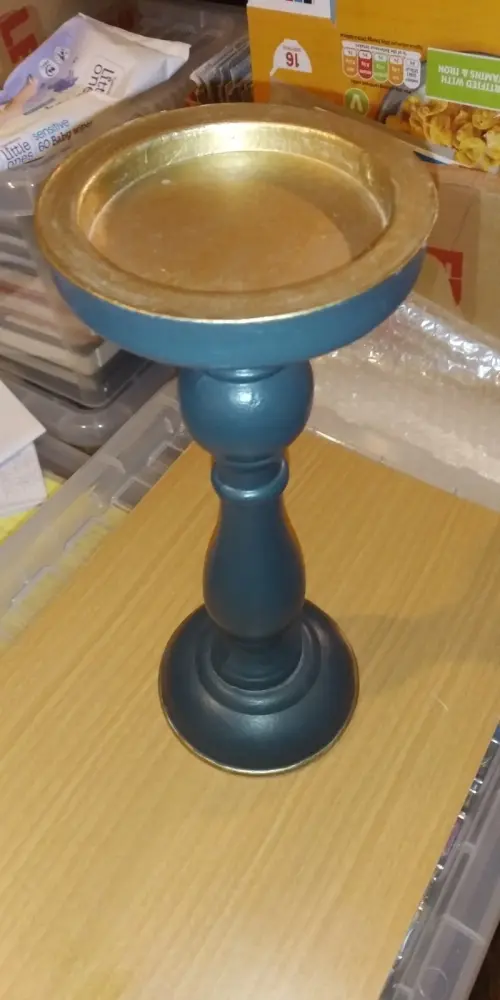 Pillar Candle Stick - Plaster Not Wood. 27cm Tall.