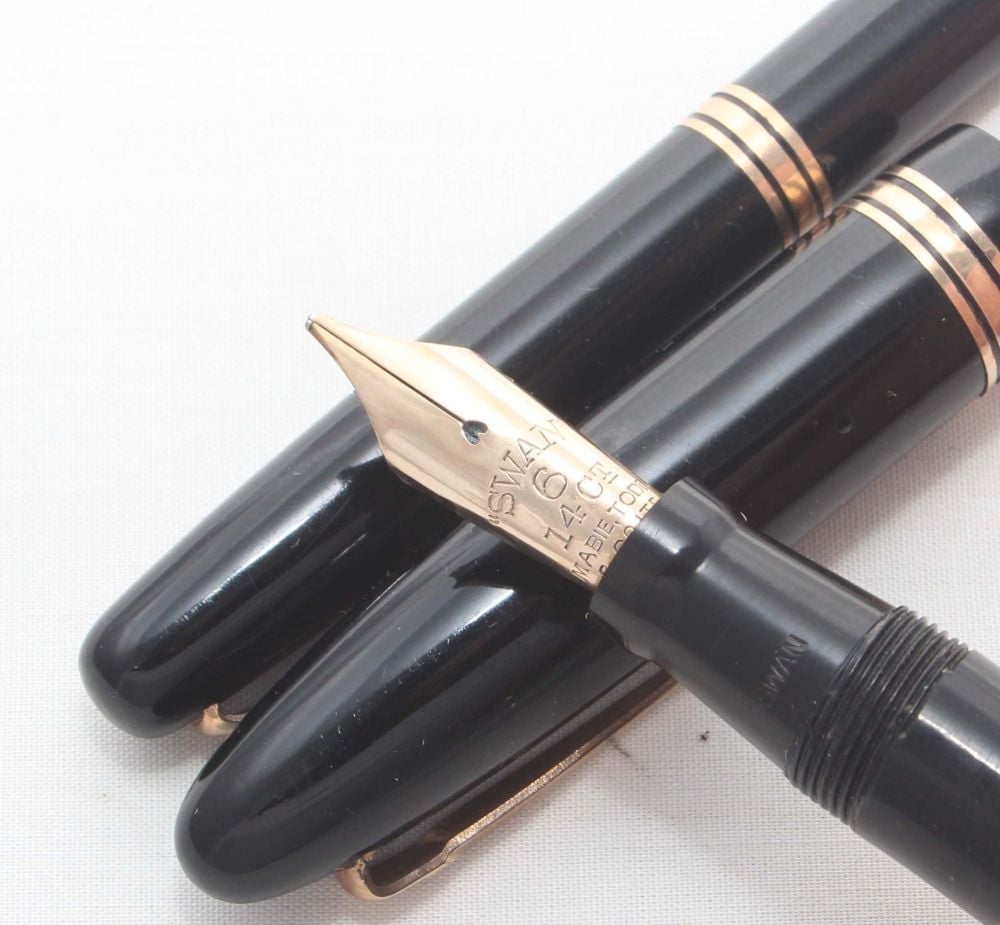 8141 Swan (Mabie Todd) 4660 Leverless Fountain Pen and Pencil Set in Black.