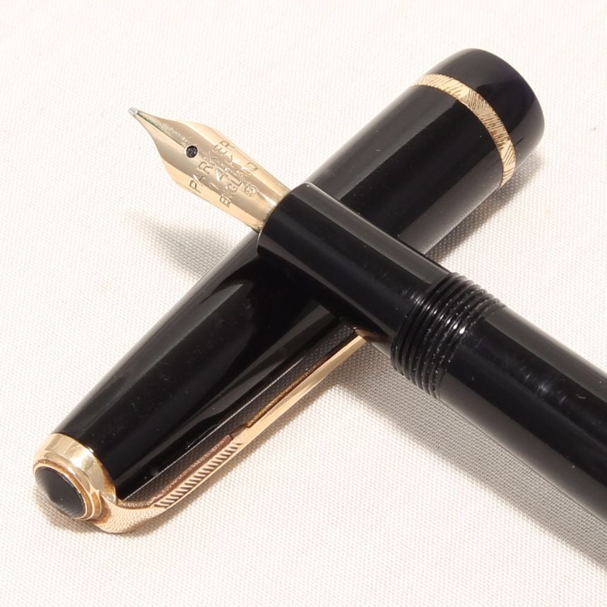 8371 Parker Duofold Slimfold in Black, c1965. Smooth Fine Side of Medium Ni