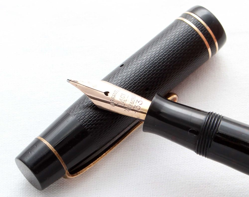 8502 Onoto Plunger Filling Pen in Black Chased Hard Rubber. Superb Medium F