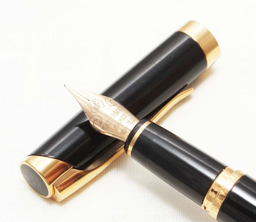8689 Watermans L'Etalon Fountain Pen in Black Lacquer. Smooth 18ct Medium F