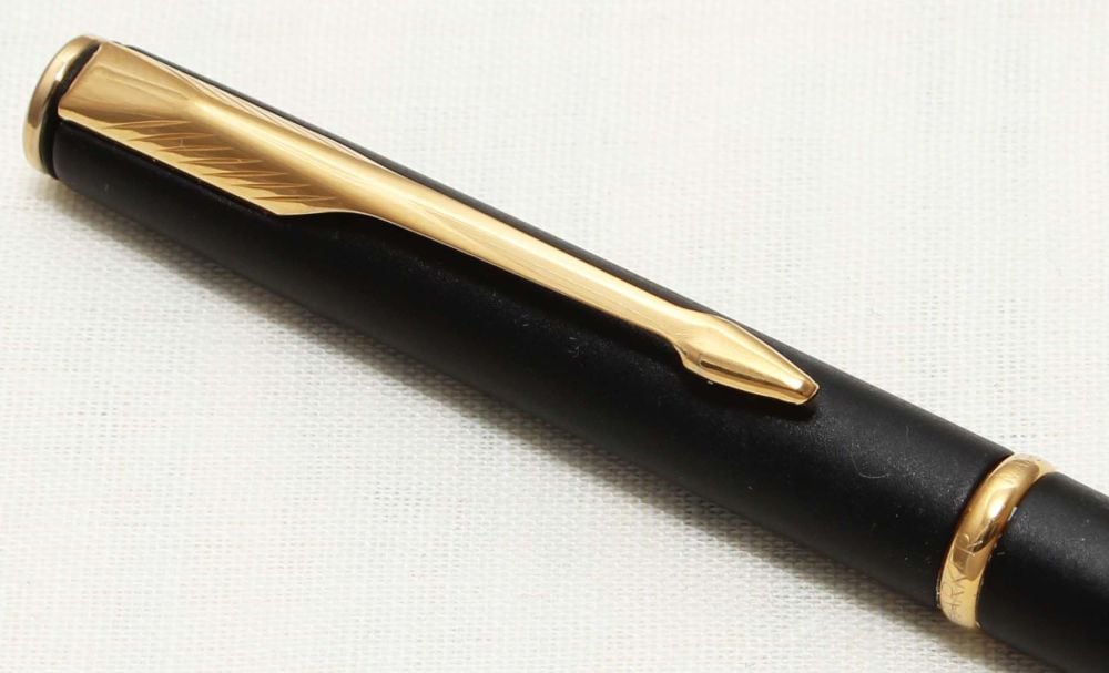 8780 Parker Insignia Ball Pen in Matt Black with gold filled trim.