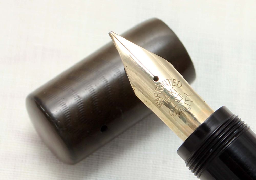 8841 Whytwarth Safety Pen in Black Chased Hard Rubber, superb Medium Flex F