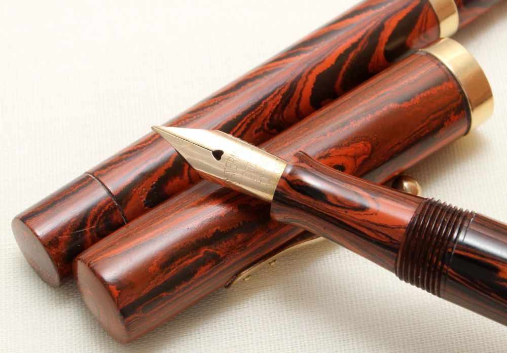 8872 Watermans Ideal No.52 Fountain Pen and Pencil Red Ripple. Fabulous Med