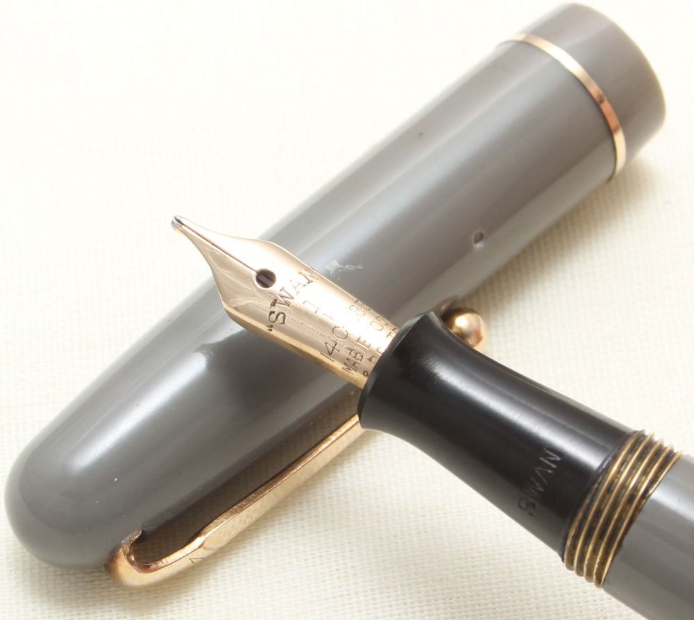 8879 Swan (Mabie Todd) Self Filler 3130 Fountain Pen in Grey with Gold Trim
