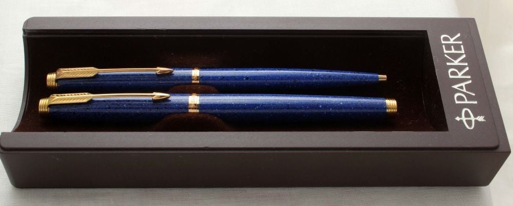 8904 Parker 75 Fountain Pen and Ball Pen set in Lapis Lazuli, c1989. Medium