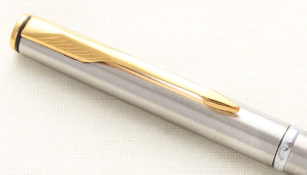 8911 Parker Insignia Ball Pen in Brushed SS with gold filled trim. New Old 