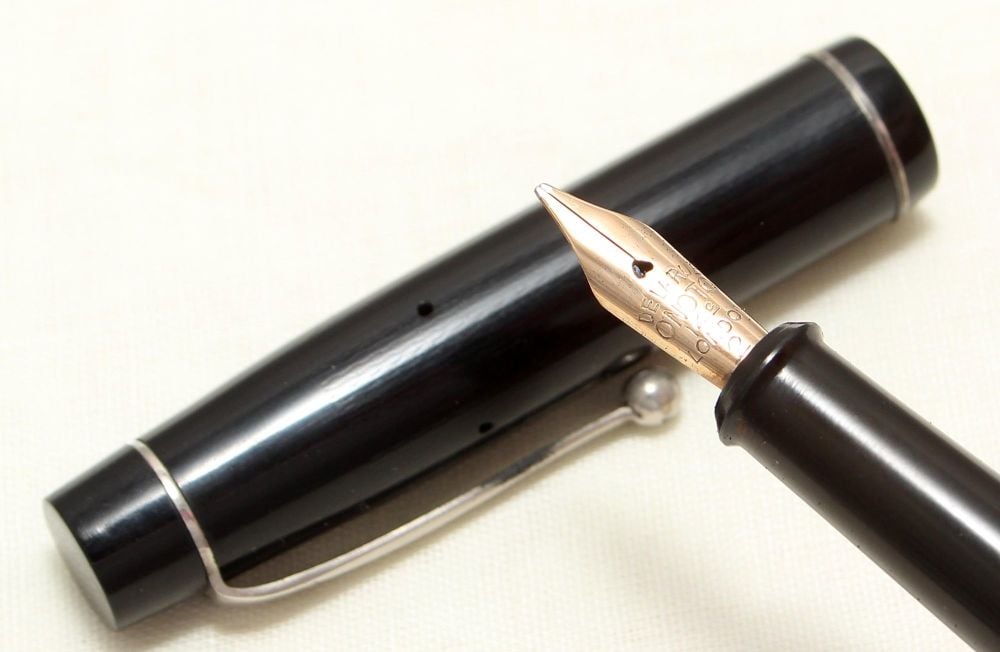 9015 Onoto Plunger Filling Pen in Black Chased Hard Rubber. Superb Medium F