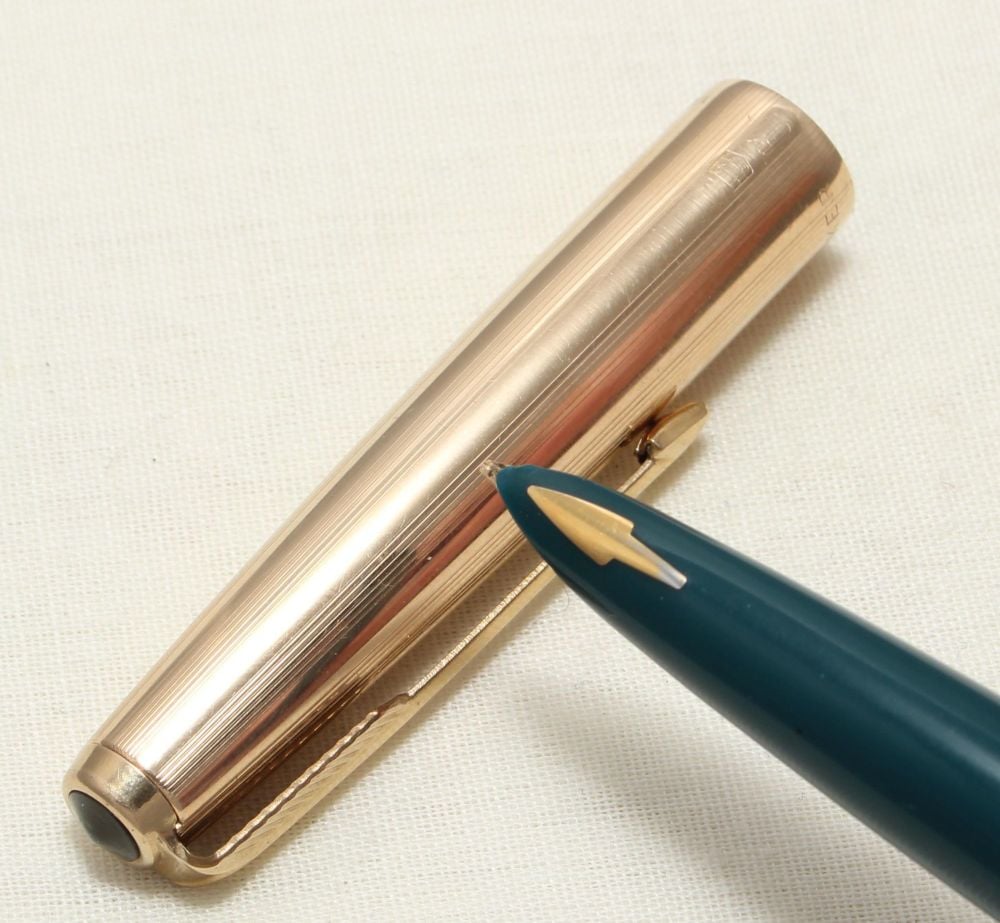 9065 Parker 61 in Teal Blue with a Rolled Gold Cap. Medium FIVE STAR Nib.