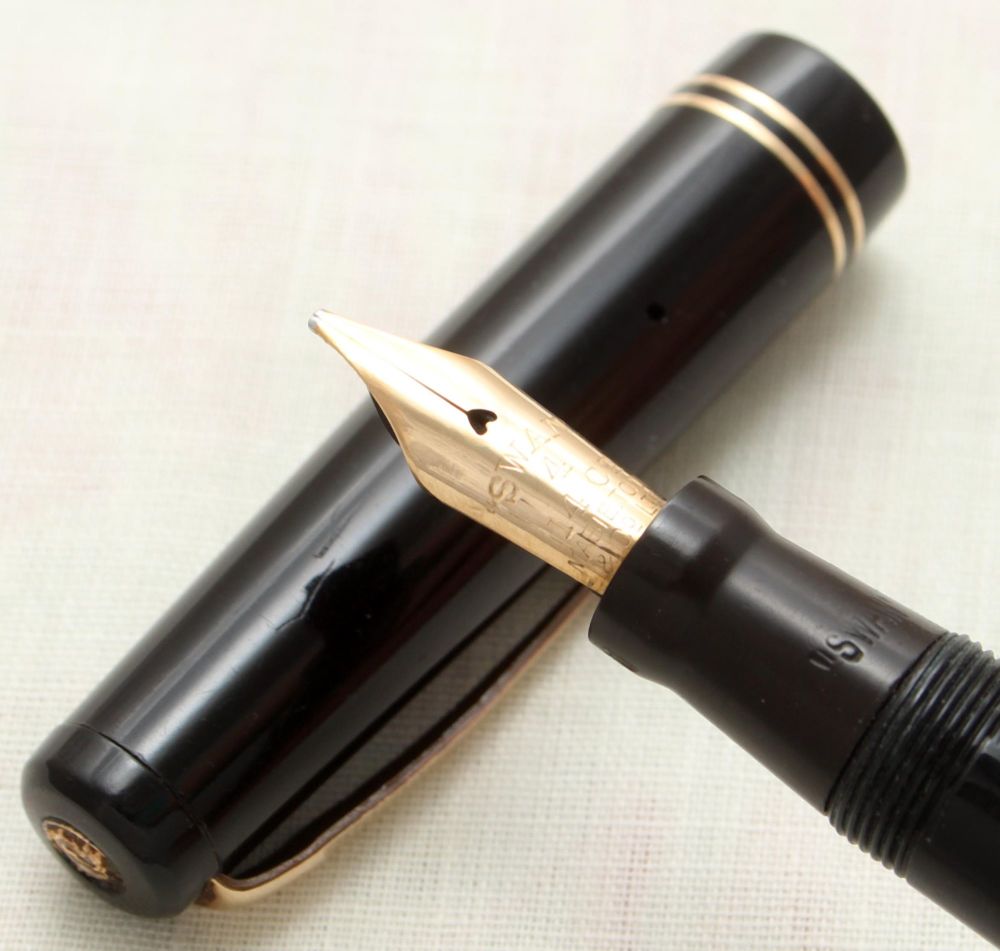 9101 - Swan (Mabie Todd) Leverless Fountain Pen in Classic Black, Broad Sem