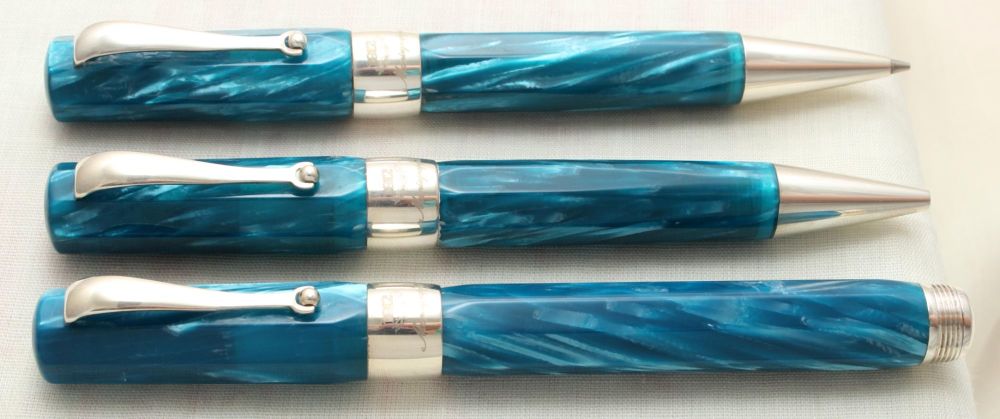 9106 Montegrappa 1912 Triple Set in Turquoise Blue Marble and Sterling Silv