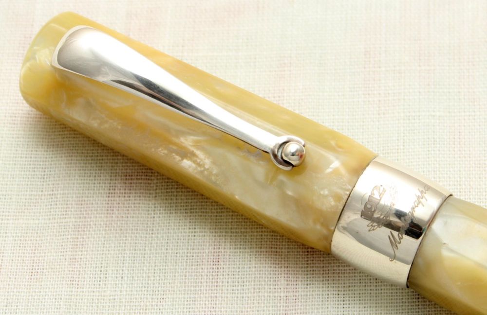 9117 Montegrappa 1912 Ball Pen in Ivory Marble and Sterling Silver Trim.