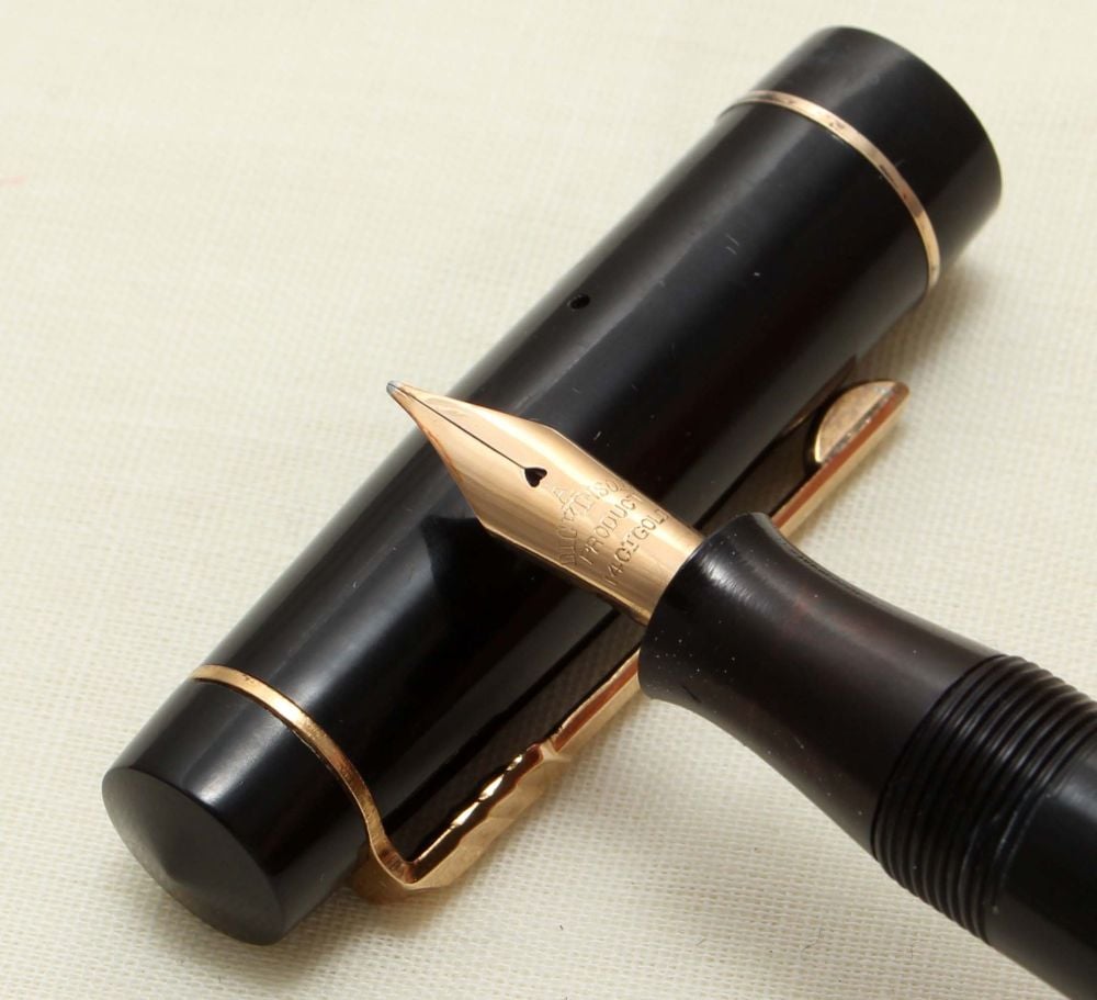 9247 The Croxley Pen by Dickinson in Black with gold Filled Trim. Fine Flex