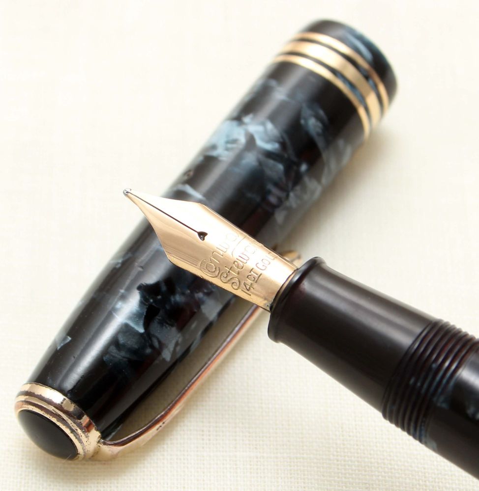 9255 Conway Stewart No.58 in Blue Marble. Smooth Medium FIVE STAR Nib.