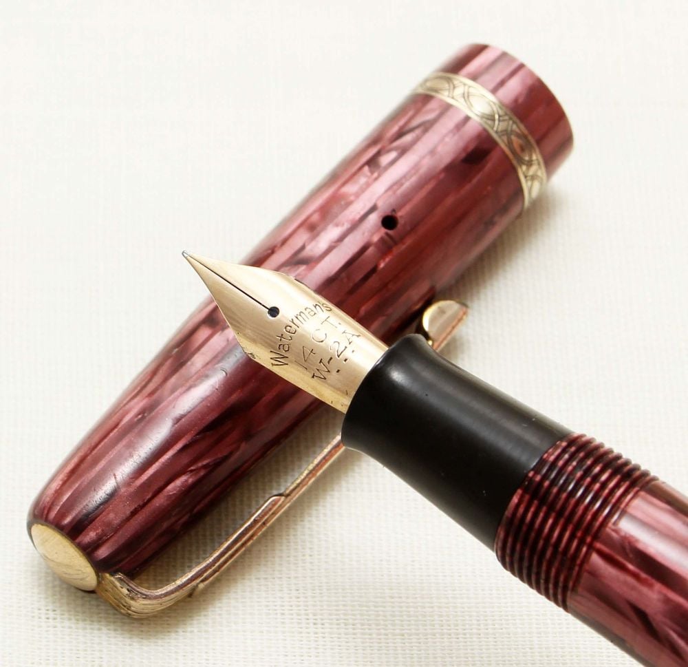 9272 Watermans 512V Fountain Pen in Pink Striated Marble. Smooth Fine Nib.