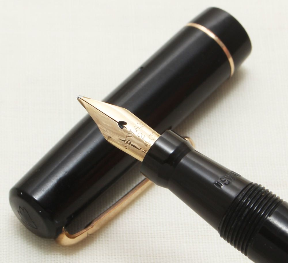 9277 Swan (Mabie Todd) Self Filling Fountain Pen in Black. Superb Medium Fl