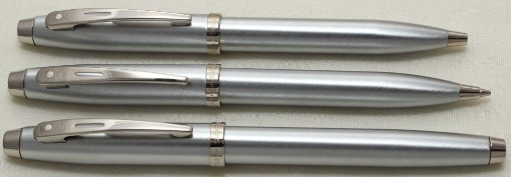 9299 Sheaffer 100 Triple Set in brushed Stainess Steel. Smooth Medium Nib.