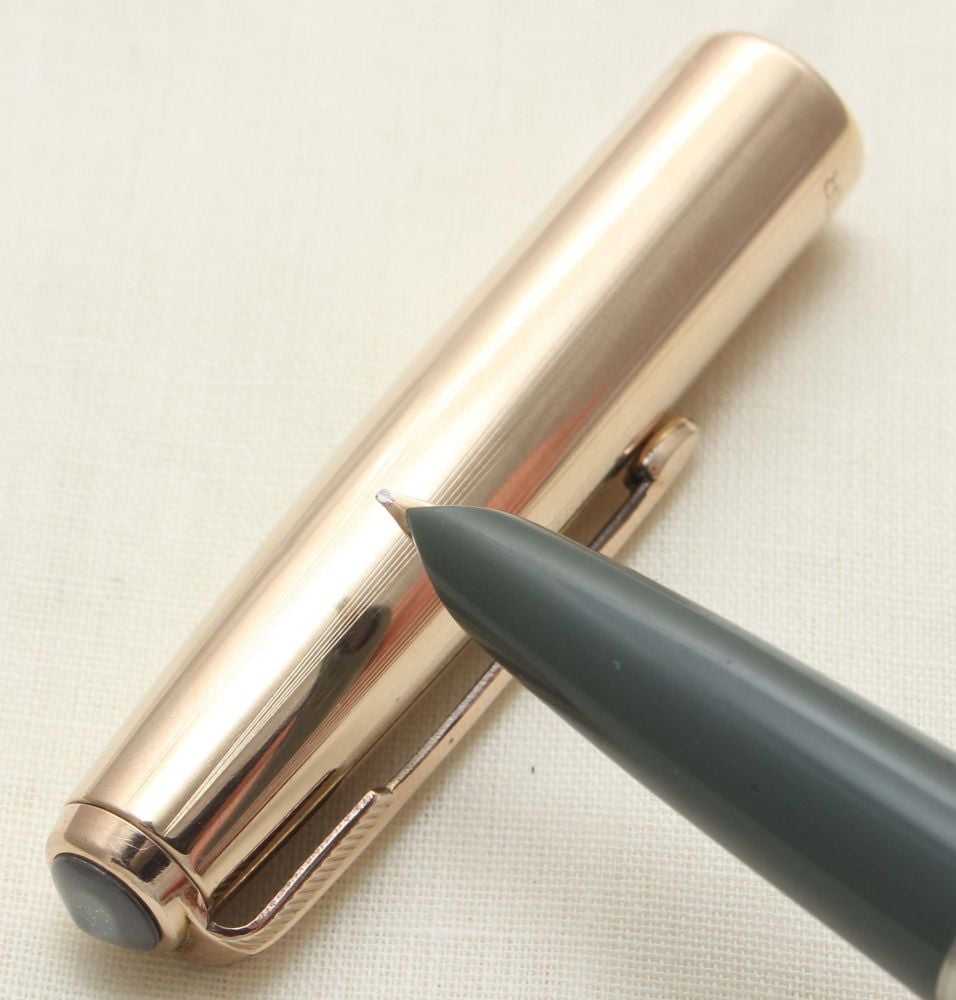 9363. Parker 51 Aerometric in Grey with a Rolled Gold Cap, Smooth Medium Ni
