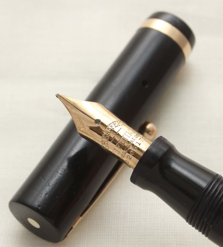 9384 Sheaffer Lifetime Senior Flat Top Fountain Pen in Classic Black. Smoot