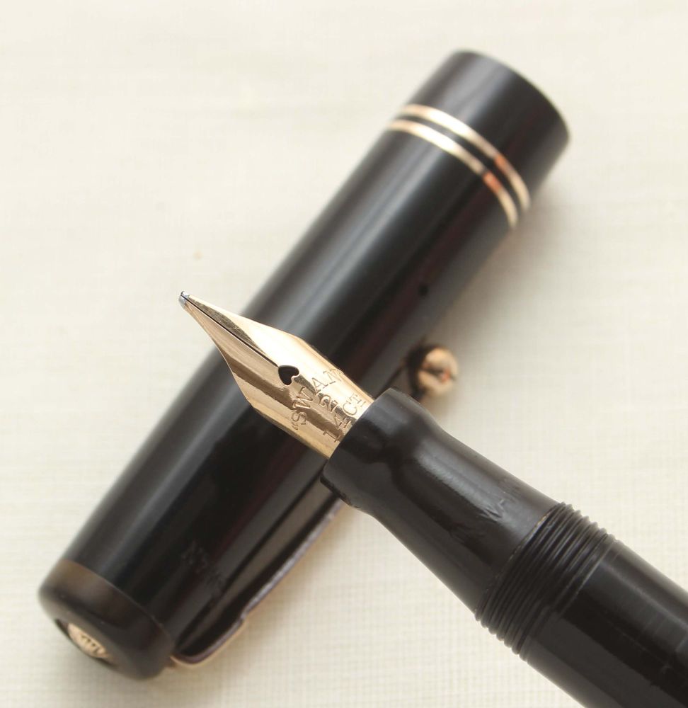9501 Swan (Mabie Todd) Leverless L212/60 Fountain Pen in Black. Smooth Medi